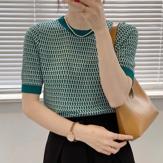 Áo Thun Nữ FORYOU Viển Cổ Họa Tiết Quả Chất Len Dệt Kim 100% Hàng Quảng Châu Cao Cấp