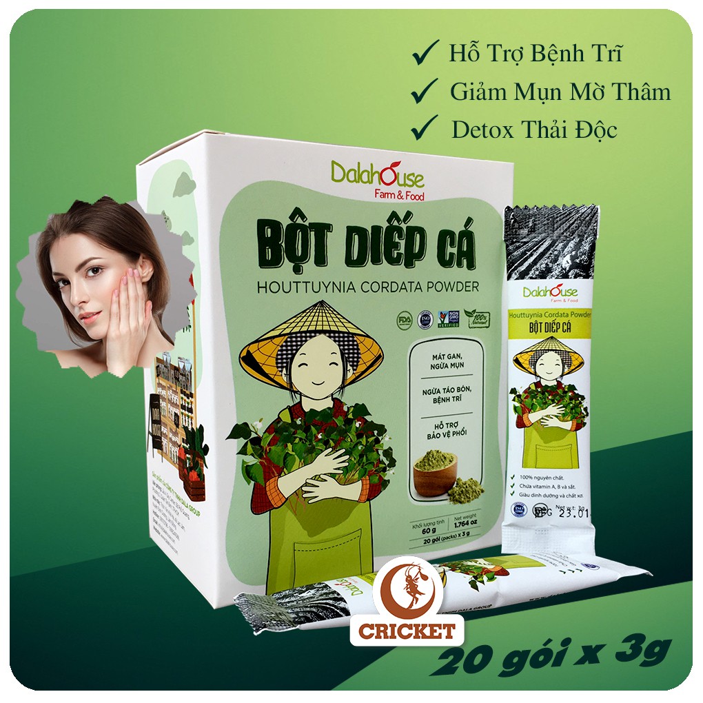 Bột diếp cá nguyên chất sấy lạnh Dalahouse (50g & 60g) detox thải độc, da sạch lán mịn