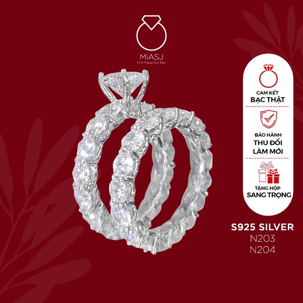 Nhẫn nữ bạc Ý S925 MiASJ full xoàng đá Cz cao cấp N203 N204