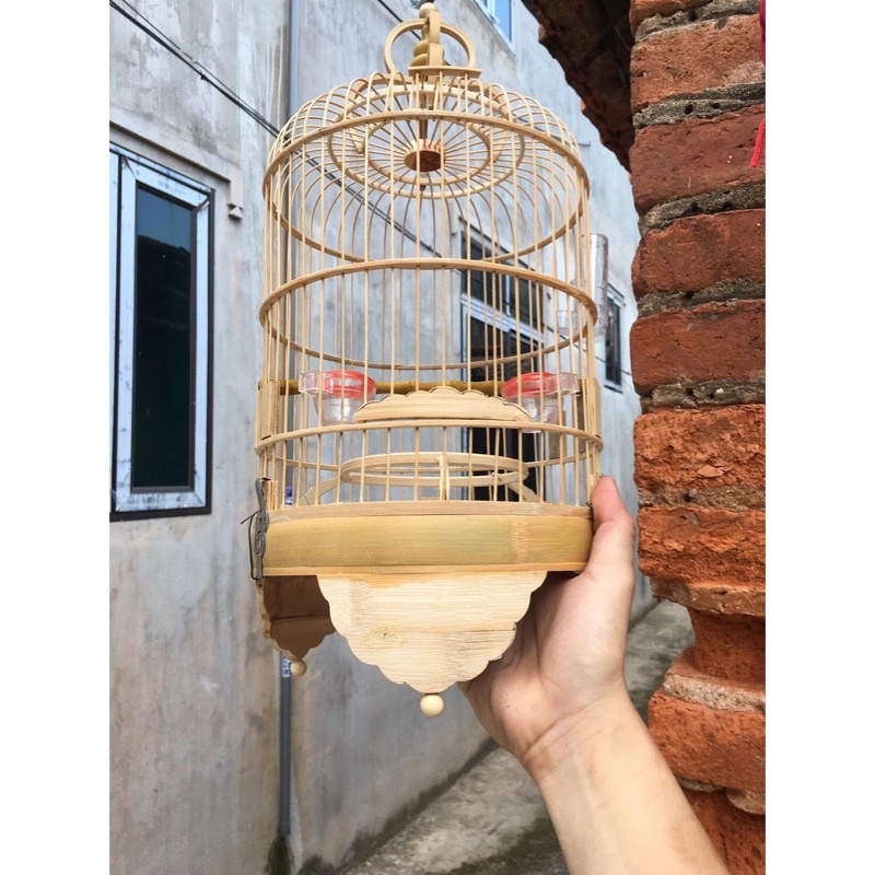 Lồng chim khuyên Bamboo lồng chim khuyên ép mộc chất liệu trúc giá rẻ kèm phụ kiện