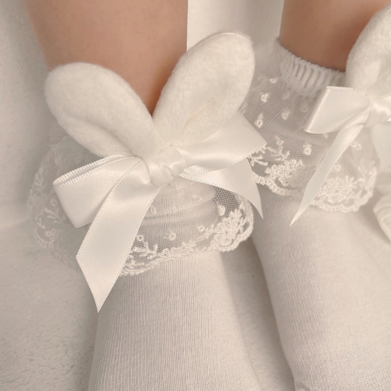 Đôi Tất Chân Cotton Trang Trí Ren Hoa Dễ Thương Cho Bé Gái