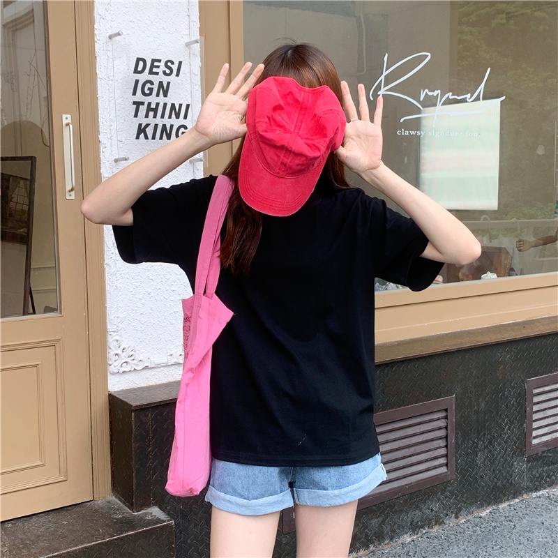 Áo thun SUXI tay ngắn dáng rộng màu trơn xẻ tà thời trang mùa hè cho nữ