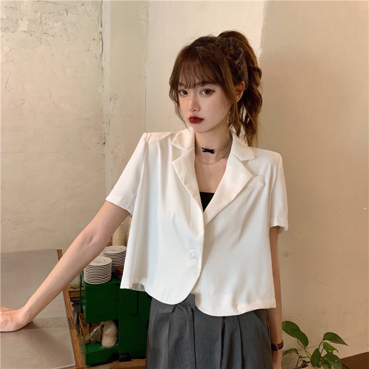 Áo khoác blazer tay ngắn màu trắng thời trang mùa hè cho nữ