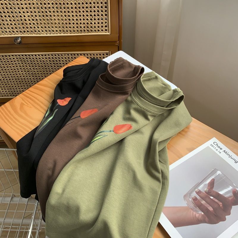 Áo Thun Sát Nách Hoạ Tiết Hoa Tulip Thiết Kế Dáng Rộng Thoải Mái