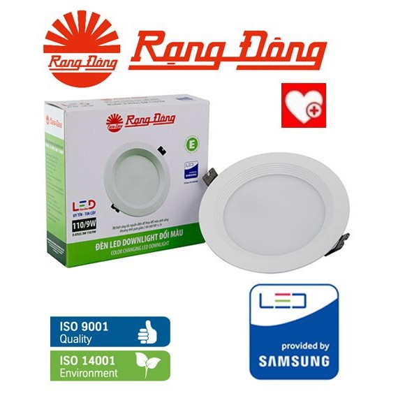 [CHÍNH HÃNG] Đèn âm trần đổi màu 9W lỗ 110mm Rạng Đông, ChipLED SAMSUNG, VỎ NHÔM ĐÚC D AT 02L