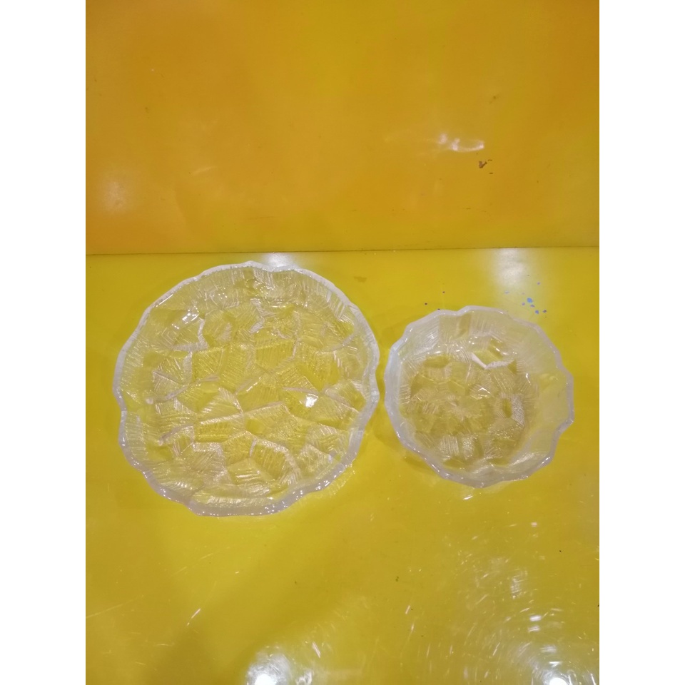 Bộ đĩa và tô pha lê nội địa Nhật dày đẹp, đĩa size 27cm, cao 5cm, tô size 18cm, cao 5cm (mã 921)