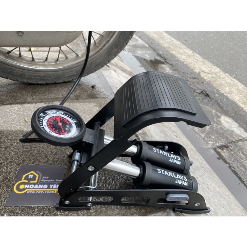 Bơm xe máy, bơm xe đạp ô tô đạp chân 2 ống Stanlays khoẻ nhanh đầy hơi