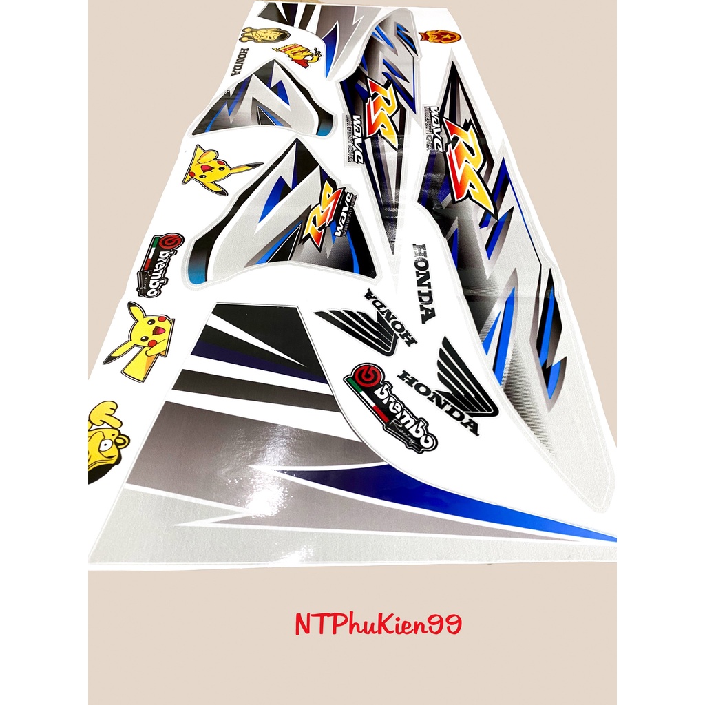 Tem rời Wave Alpha 50cc-100cc-110cc MẪU RS Màu Xanh Dương.3 Lớp Siêu Đẹp