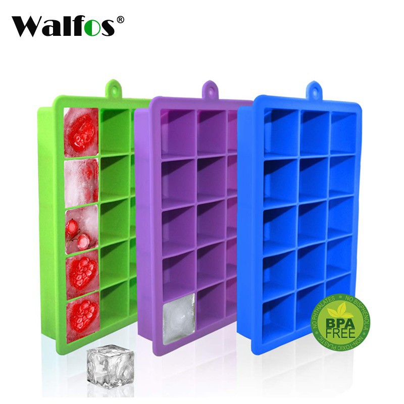 Khuôn làm nước đá Walfos 15 ô vuông bằng Silicon mềm với 4 màu tùy chọn