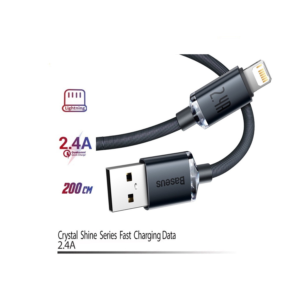 Cáp sạc truyền dữ liệu 2.4A Baseus Crystal dây siêu bền dài 200CM