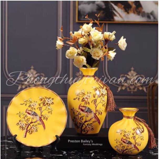 Bình hoa COMBO PHƯỢNG HOÀNG vành tròn 4 món (tặng hoa)