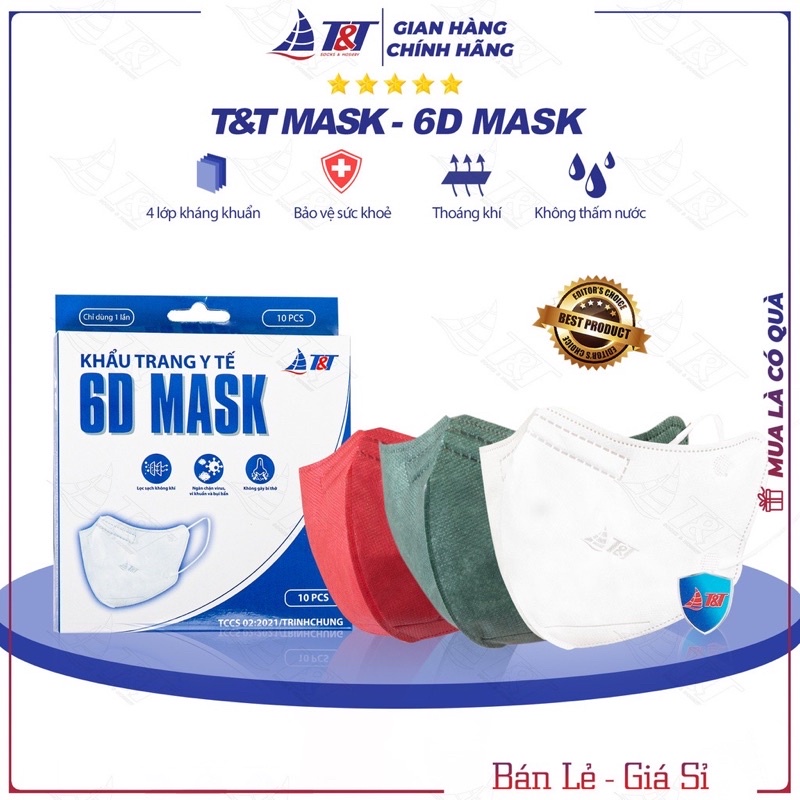 KHẨU TRANG Y TẾ 6D MASK 4 LỚP KHÁNG KHUẨN CHỐNG THẤM NƯỚC THOÁNG KHÍ ( HỘP 10 CHIẾC )