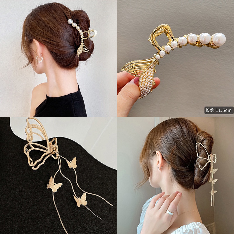 Kẹp Tóc Kim Loại Mạ Vàng Đính Ngọc Trai Nhân Tạo Thời Trang