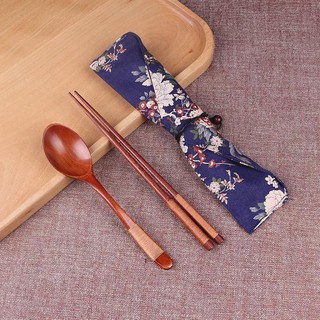 Set thìa đũa gỗ cao cấp kèm túi