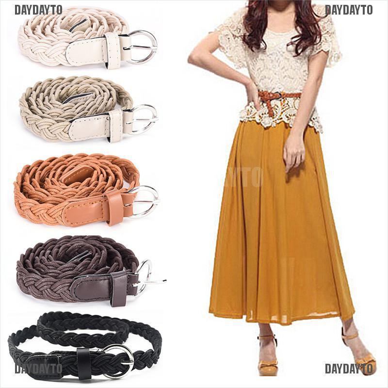 Thắt lưng bện dây da mặt chữ D thời trang cho nữ