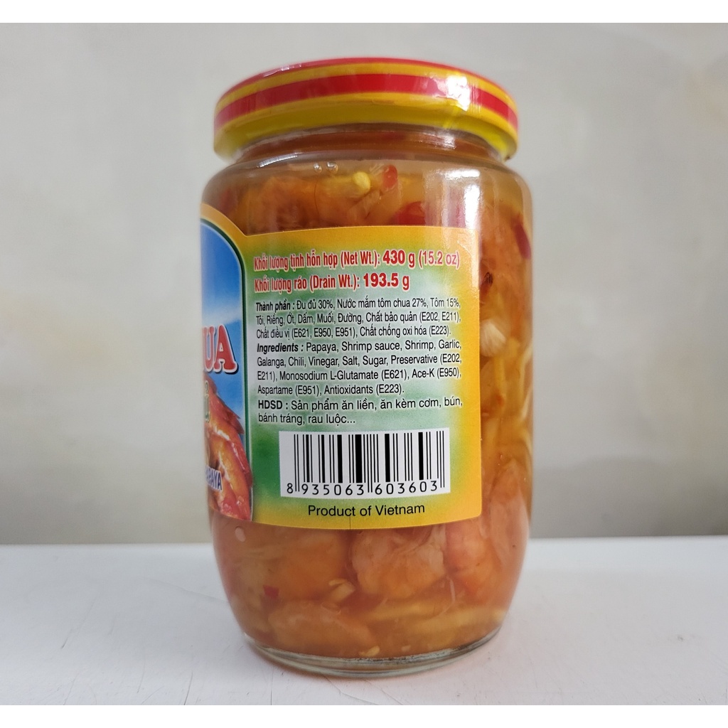 [Lọ 430g] TÔM CHUA ĐU ĐỦ [VN] NGỌC LIÊN Pickled Shrimp with Papaya