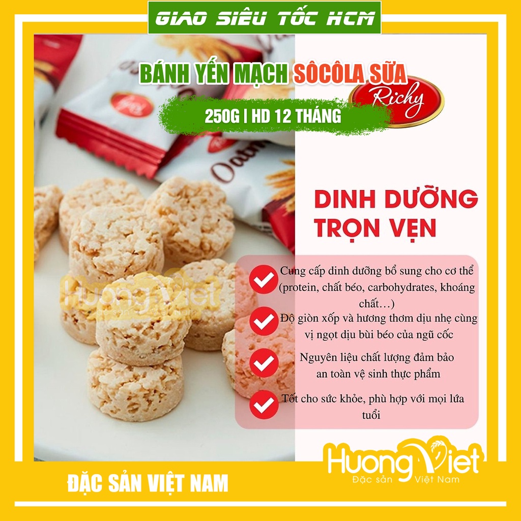 Bánh yến mạch Hàn Quốc Oatmeal Richy, kẹo yến mạch bơ sữa sôcôla ngọt dịu, giòn xốp túi 250g