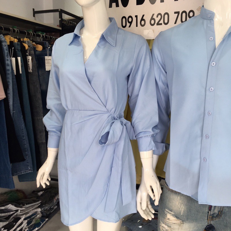SET ĐỒ ĐÔI NAM NỮ ĐẸP COUPLE TINA SET ĐỒ CẶP NAM NỮ CỔ SƠ MI ĐẮP CHÉO MÀU XANH PASTER SIÊU XINH CHO CÁC CẶP ĐÔI
