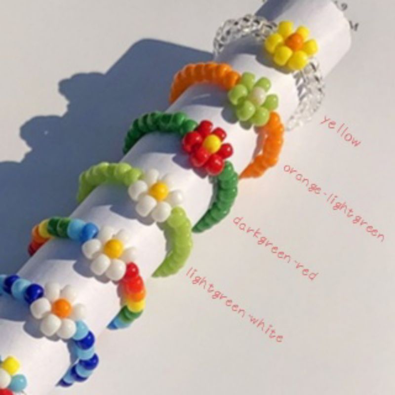 Nhẫn Hoa Hạt Cườm 3mm Nhiều Mẫu Co Giãn RF20