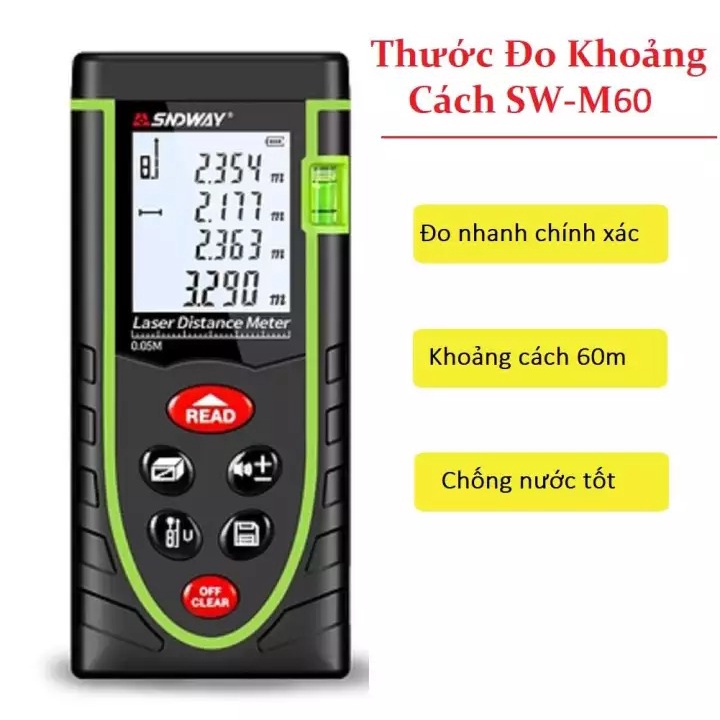 Thước đo xây dựng,Thước đo khoảng cách bằng tia laser SNDWAY SW-M50, 60M Đo nhanh chính xác từng cetimet