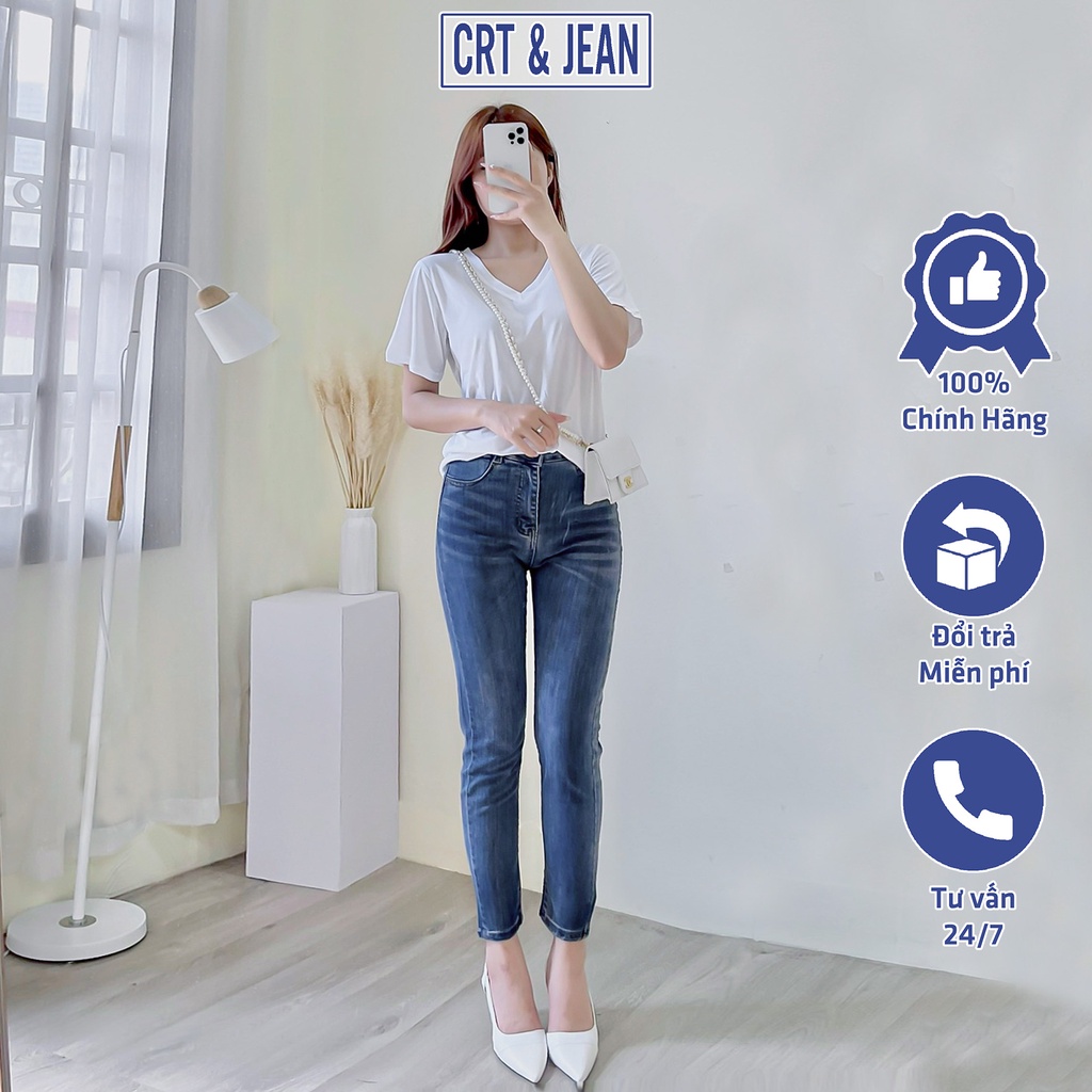 Quần skinny jeans nữ cạp cao CRT&JEAN ôm body co giãn 4 chiều