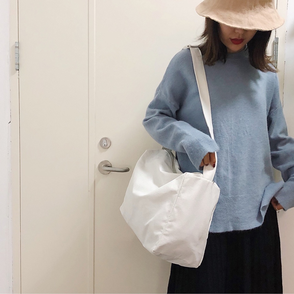 Túi Đeo Chéo Vải Canvas Cỡ Lớn Phong Cách Ulzzang Đựng Sách Vở Đồ Thoải Mái Đi Học Đi Chơi