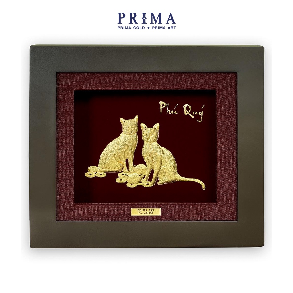 Tranh Vàng 24K PRIMA ART - Mèo Giữ Của - Kích thước 18 x 20 cm - CGS-0411-22