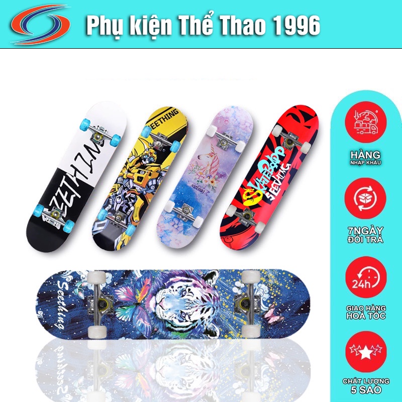 Ván trượt Skateboard mặt nhám, trượt ván, ván trượt thể thao gỗ ép 8 lớp chắc chắn.