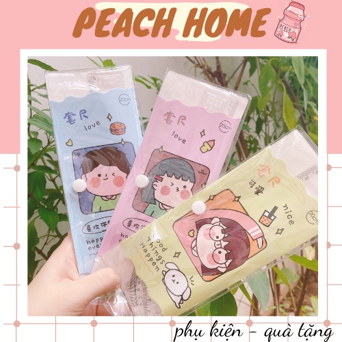 Bộ Thước Kẻ Eke Đo Độ 4 Món Dài 20cm Hoạ Tiết Dễ Thương Cho Học Sinh Set Dụng Cụ Vẽ Hình Học Có Túi Cúc Bấm Cute