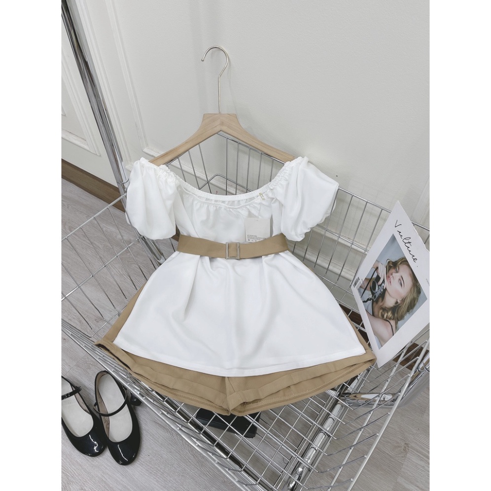 Set trễ vai trắng quần short đùi set bộ nữ tiểu thư DN501 0322