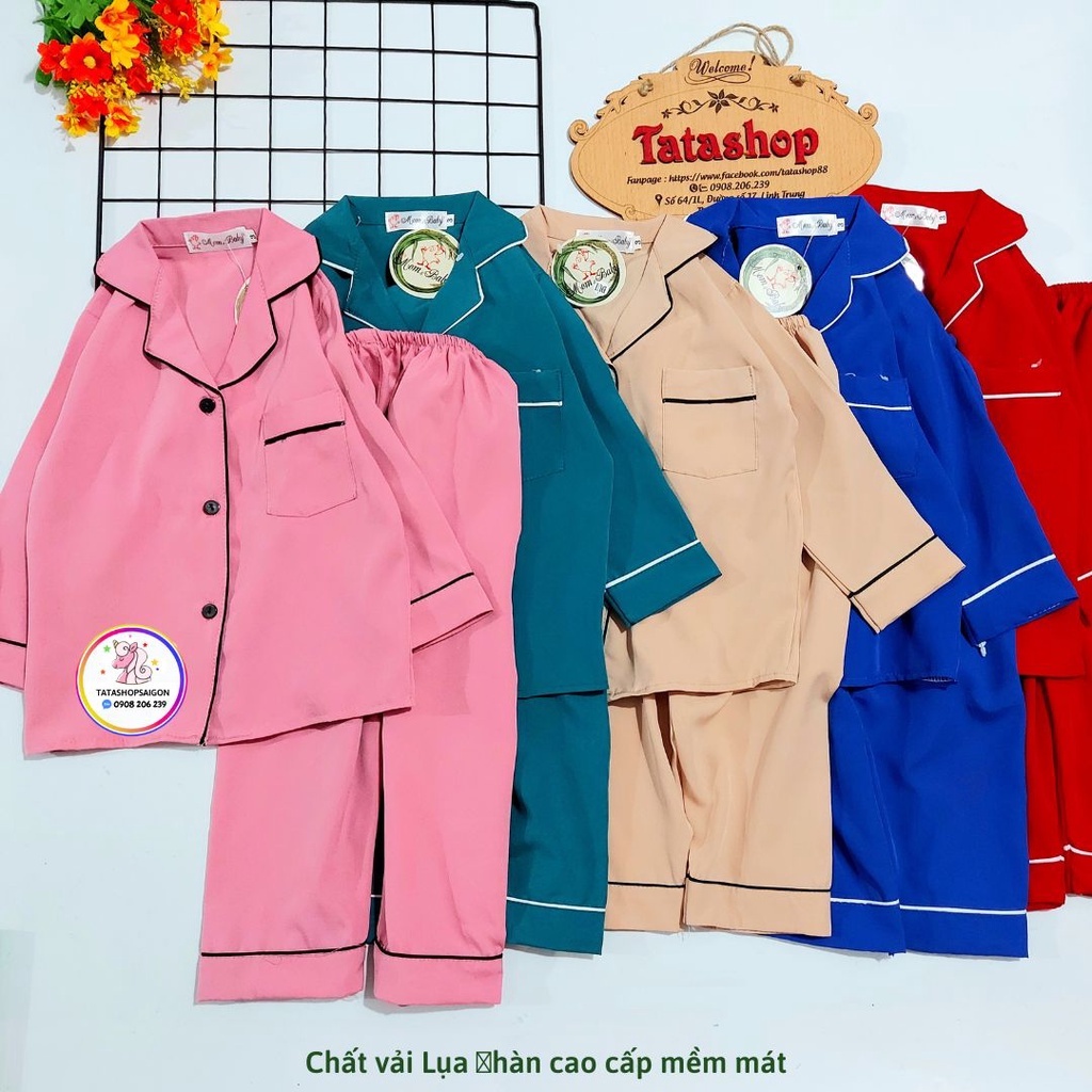 8 đến 42kg - Bộ pijama  trơn mặc ngủ cho bé trai bé gái size đại vải lụa hàn cao cấp mềm mát