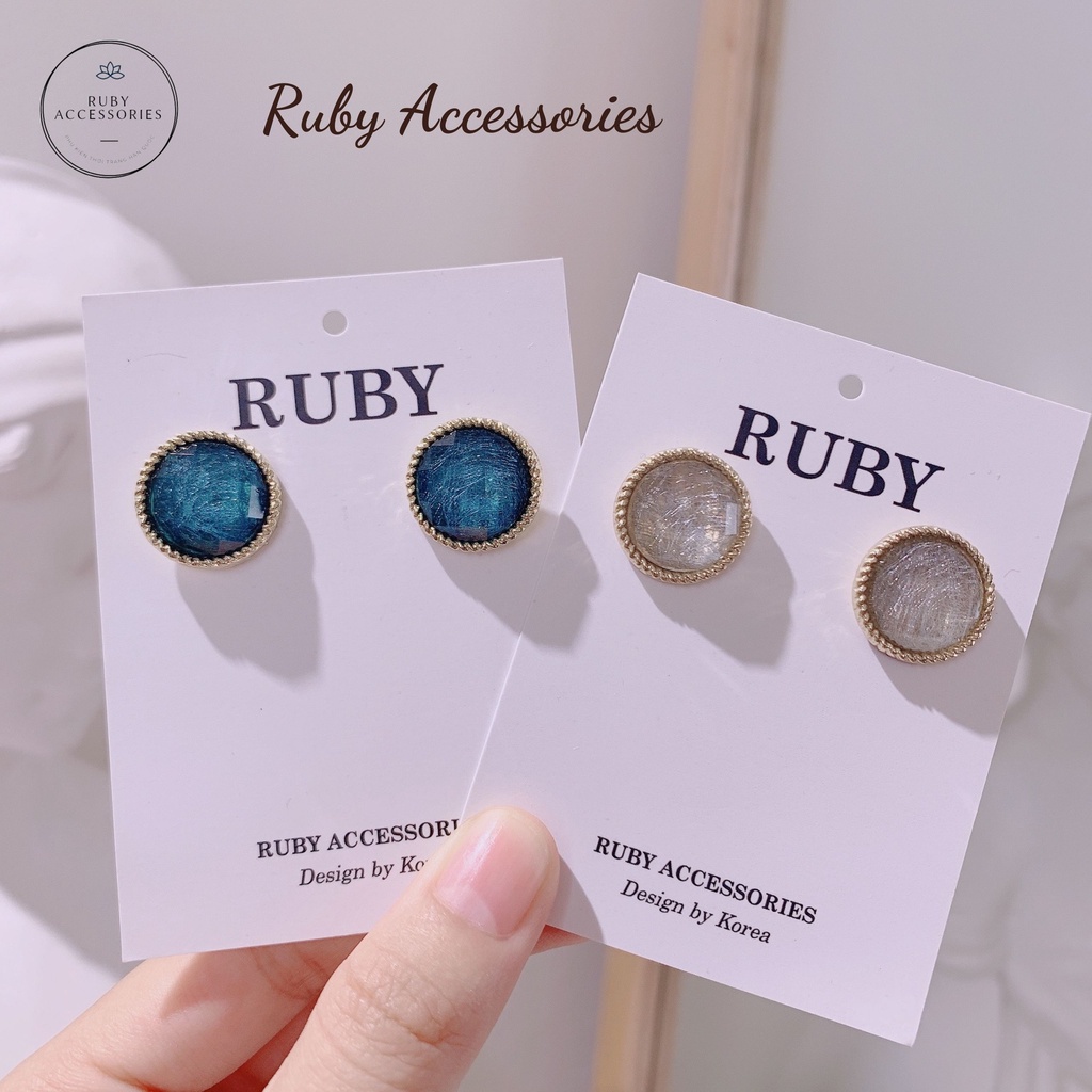 Bông tai thời trang đính đá tự nhiên mạ bạc S925 sang trọng Ruby Accessories - BT89