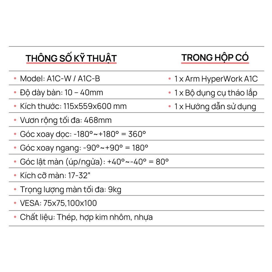 Giá Đỡ Màn Hình HyperWork A1C - Hàng Chính Hãng