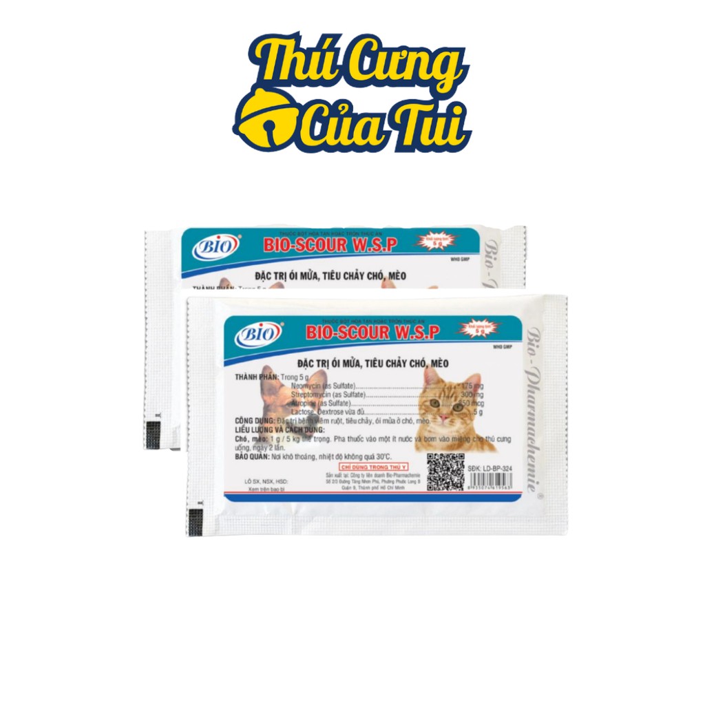 Bột BIO SCOUR W.S.P Gói 5g - Hỗ Trợ Kiểm Soát Viêm Ruột, Tiêu Chảy Thú Cưng Chó Mèo - Thú Cưng Của Tui