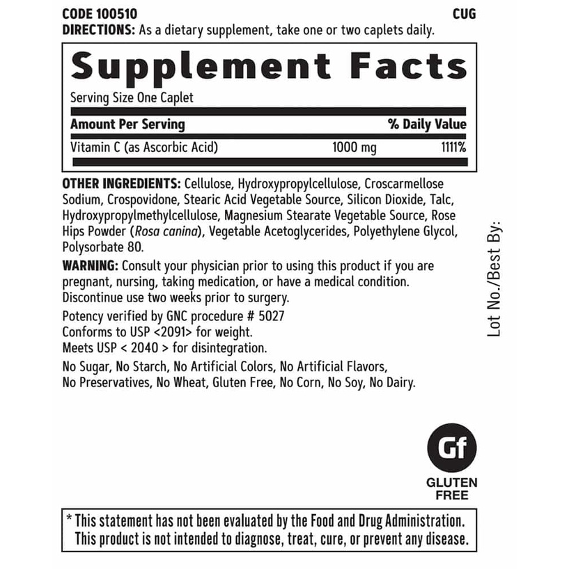 Viên uống bổ sung Vitamin C tăng đề kháng GNC Vitamin C 1000mg 100 viên