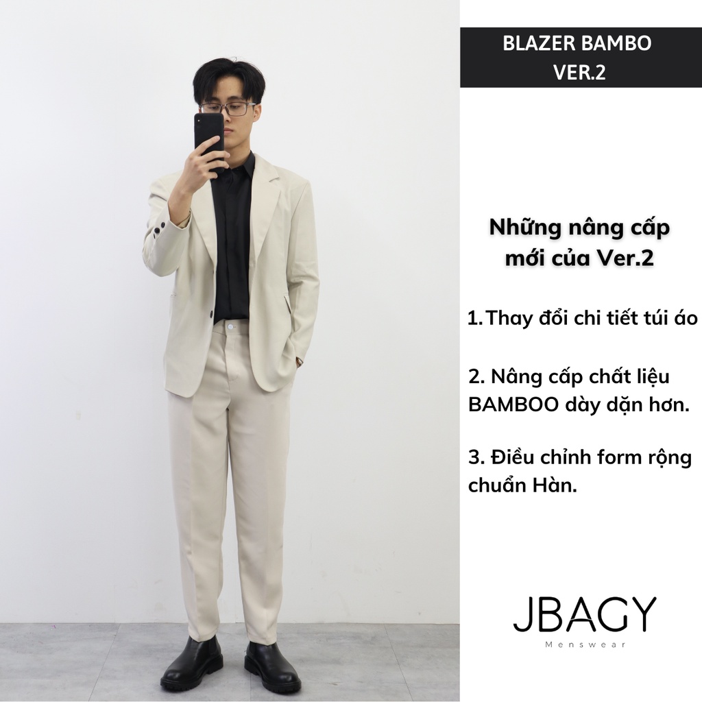 [Mã FAMARAL1 giảm 10K đơn từ 50K] Áo khoác blazer nam form rộng hàn quốc màu đen, kem 2 khuy cài thương hiệu JBAGY - B01