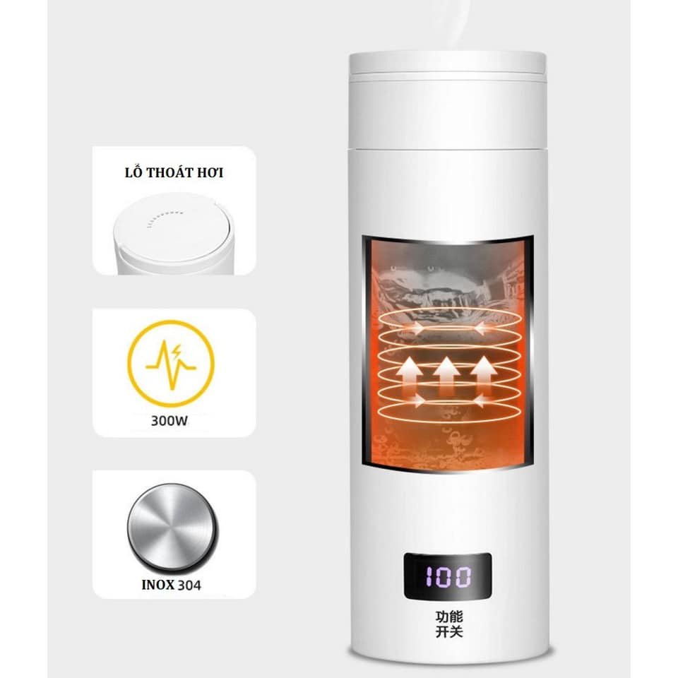 Bình đun nước siêu tốc mini du lịch đa năng 450ml có hiển thị nhiệt độ