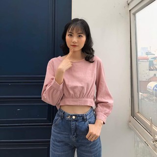 ÁO CROPTOP BUỘC NƠ SAU DÀI TAY HỒNG BE CAM VÀNG HOT - ÁO ĐŨI TAY DÀI THẮT NƠ SAU ULZZANG