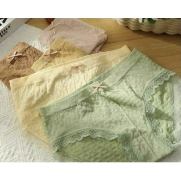[014] Set 4 Quần Lót Nữ Cotton Tăm Tre Đính Nơ - Đồ Lót Quần Chíp Nữ Xuất Nhật Thông Hơi Kháng Khuẩn FreeSize Dưới 62kg