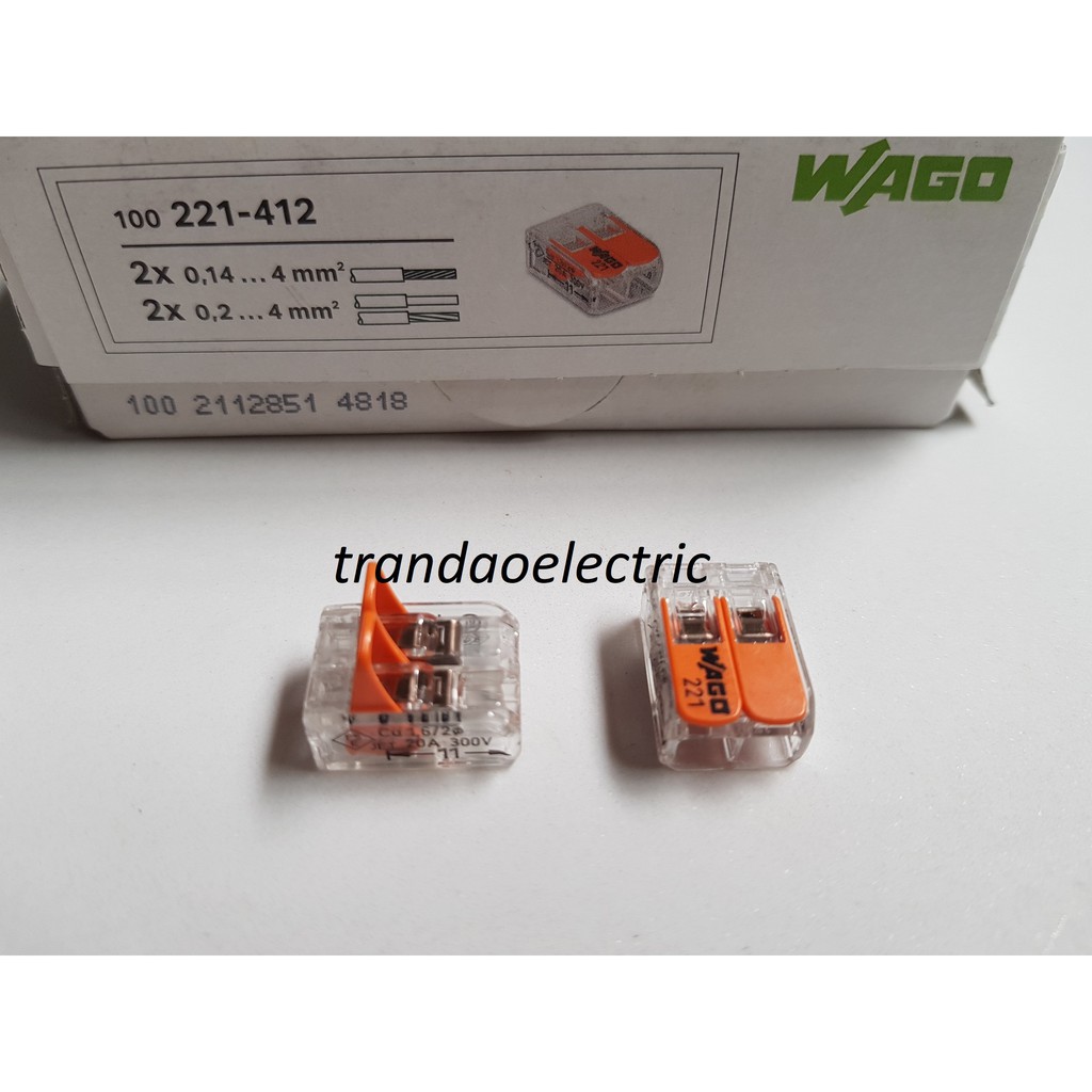 Đầu nối dây điện 2 dây 4.0mm2 32A WAGO COMPACT 221-412