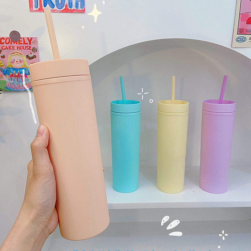 Cốc uống nước màu kẹo 450ml có ống hút tiện dụng ngoài trời