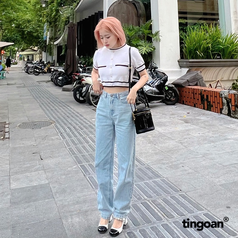 TINGOAN® - Quần cullotes bò xanh tingoan DUA LIPA JEANS/LB