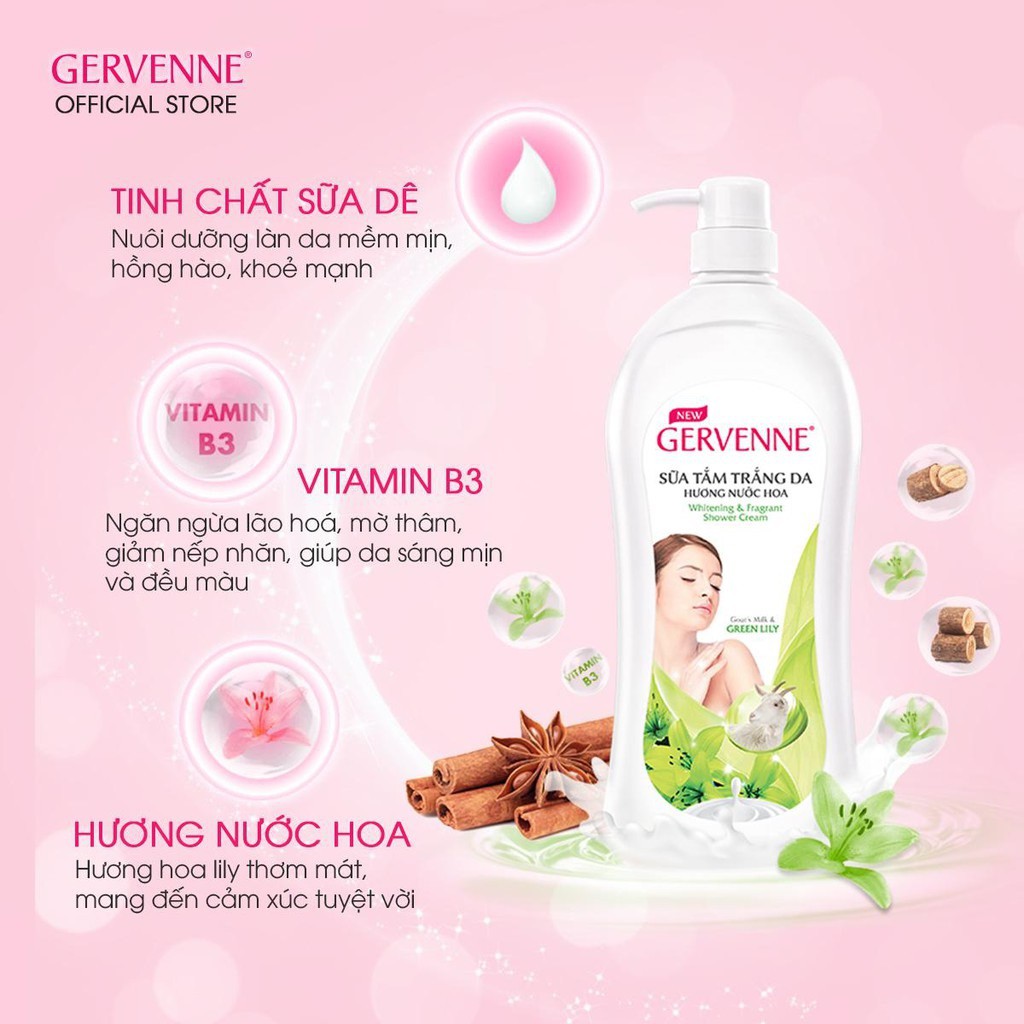 Combo 2 Sữa tắm trắng da Gervenne Green Lily 1.2L/chai