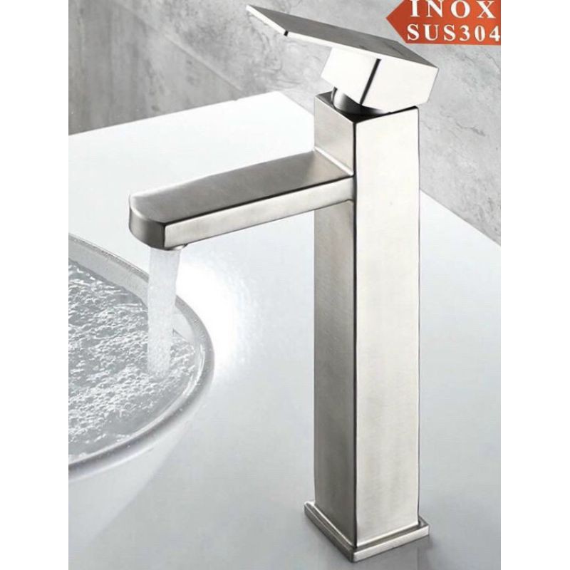 Lavabo vuông nóng lạnh inox 304 cao 30cm