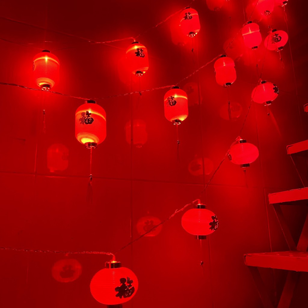 (Dùng Điện) Dây Đèn Led Lồng Đèn Đỏ Size Lớn Dài 5 Mét 16 Bóng Trang Trí Tết, Trung Thu, Đám Cưới, Sự Kiện