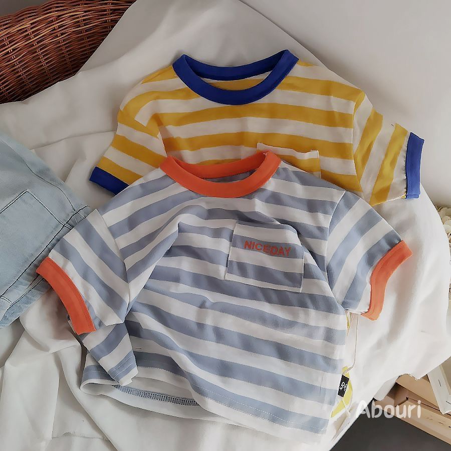 Áo Thun Tay Ngắn Dáng Rộng Họa Tiết Kẻ Sọc Thiết Kế Mới Thời Trang Mùa Hè Theo Phong Cách Hàn Quốc
