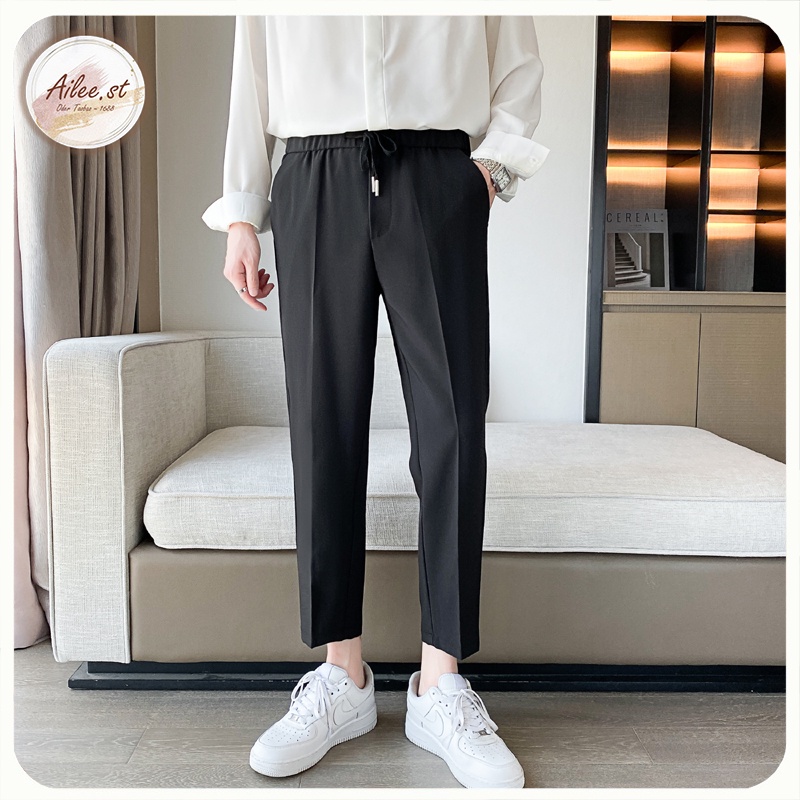 QNAM 8001A4 Quần Tây Nam Quần Âu Cạp Chun Công Sở Hàn Duốc Dáng Quần Baggy Dáng Âu Phong Cách Ulzzang Dây Rút Ailee