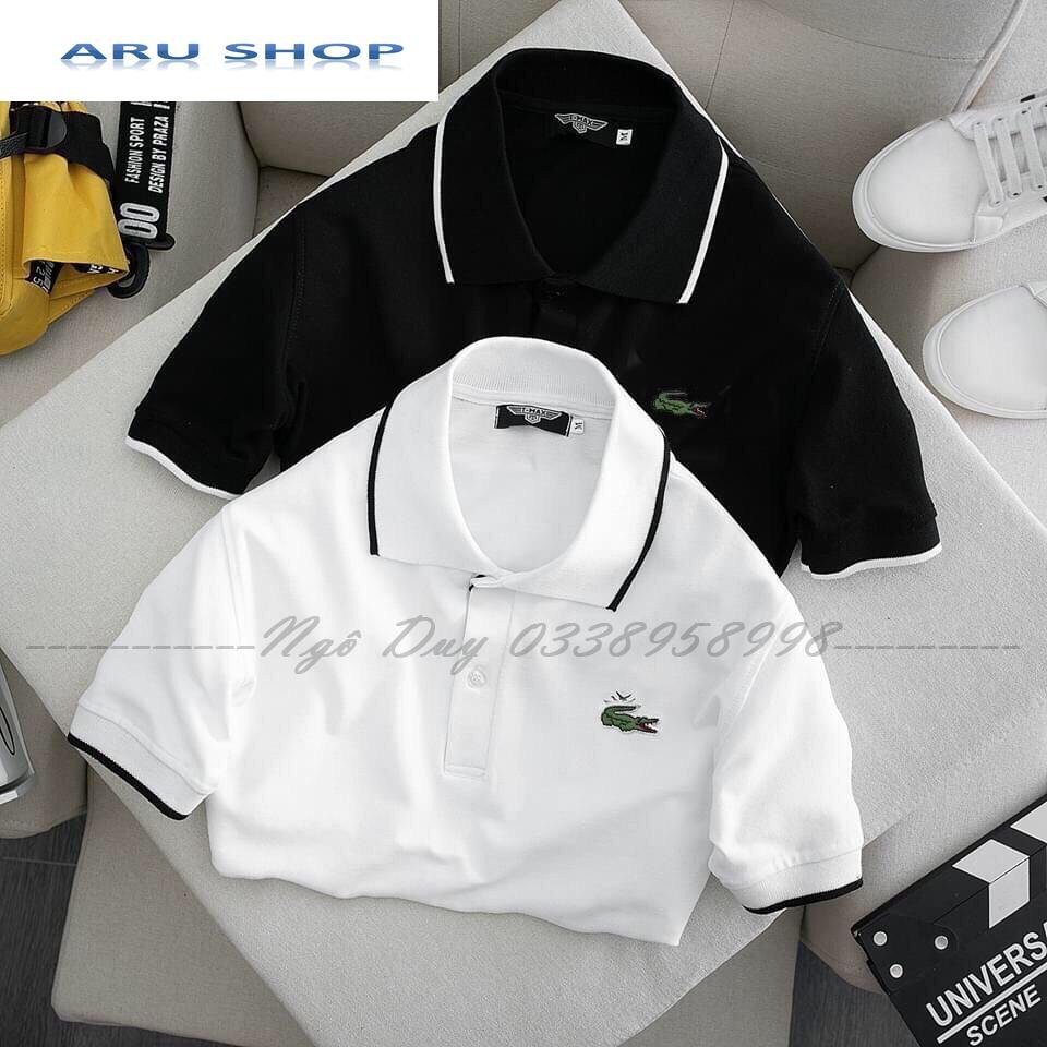 Áo Polo Nam Trơn Cá Sấu Có Cổ Vải Dày Không Xù Lông 2 Màu Đen Trắng