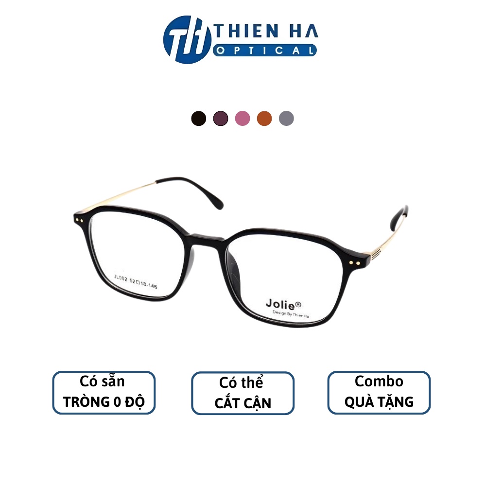 Gọng kính vuông THIEN HA OPTICAL thiết kế độc quyền unisex nhựa cao cấp càng metal ko ghỉ họa tiết sọc JOLIE JL002