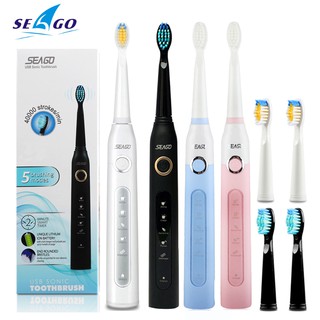 Seago SG-507 Sonic Bàn chải đánh răng điện Bàn chải hẹn giờ dành cho người lớn USB Bàn chải đánh răng điện có thể sạc lại với 3 đầu bàn chải thay thế